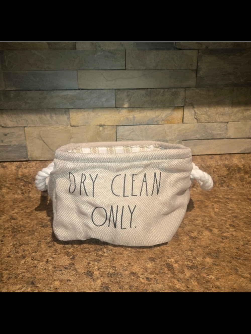 Rae Dunn Small Canvas Bin in Beige with Rope Handles